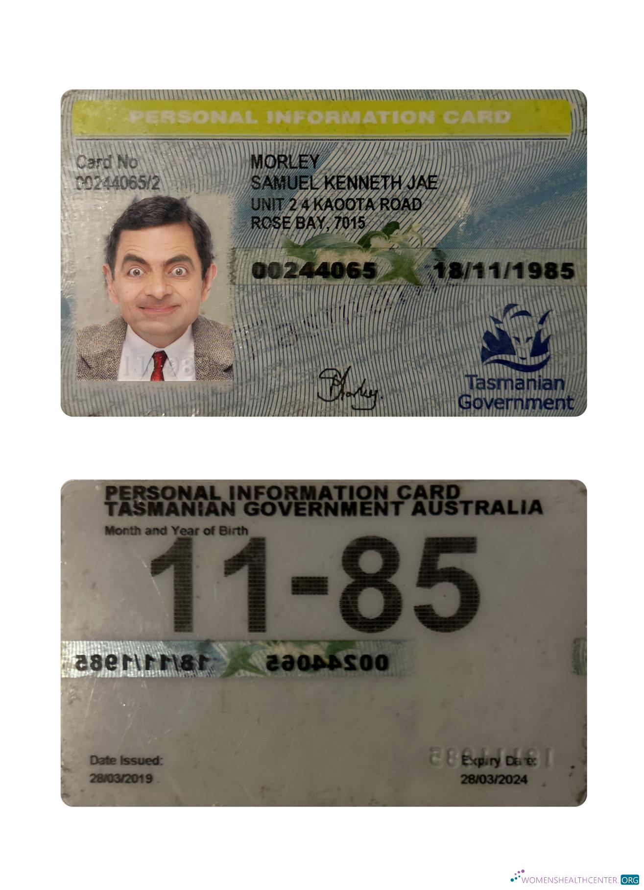 Download Australia Tasmania personal information card Photoshop template